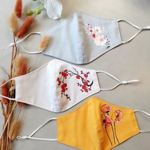 Blue Painted Linen Mask w/ pocket for filter| - Picture 7 of 7